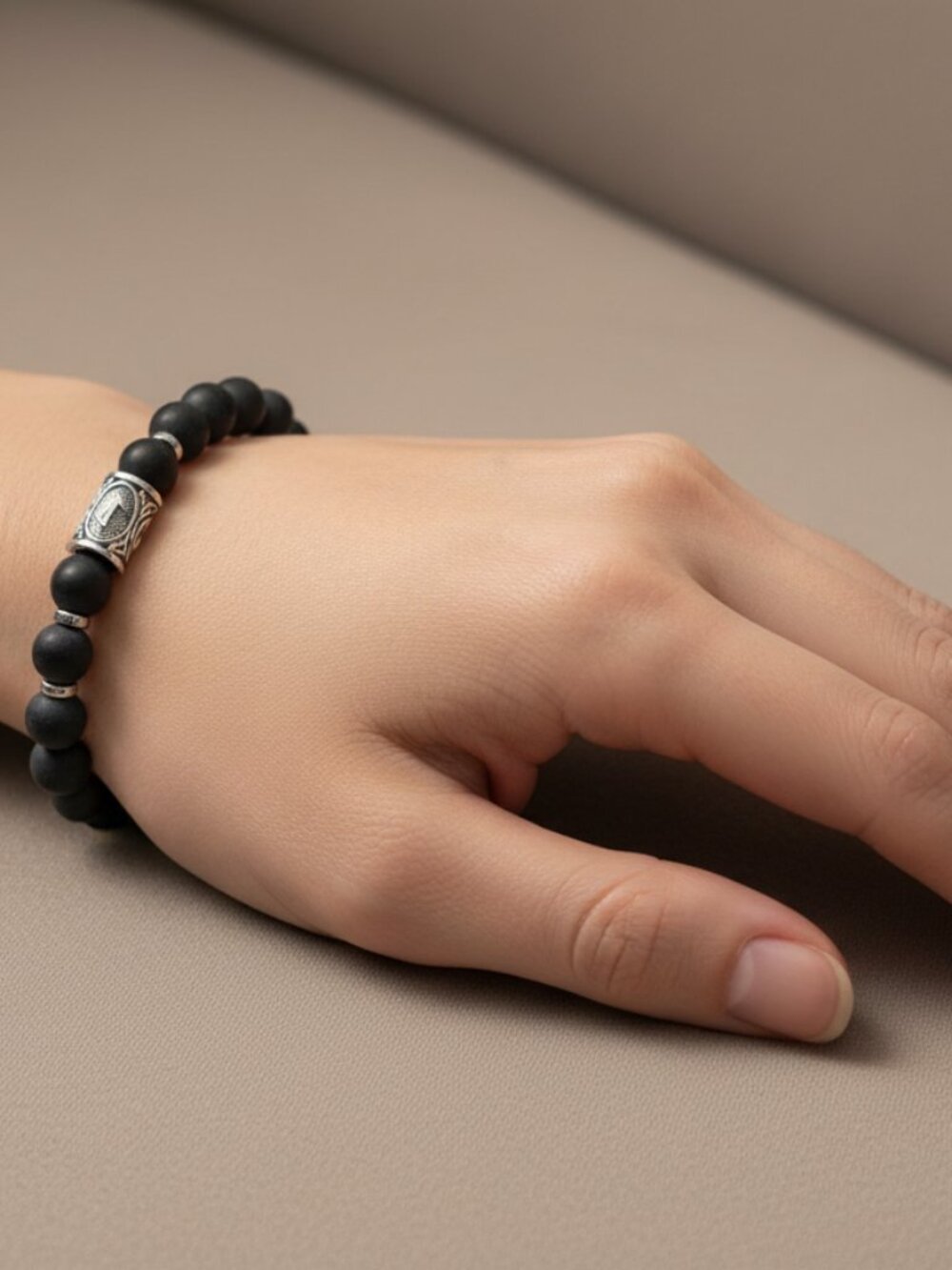 Designs by Forte Nordic Rune Unisex Matte Onyx Stretch Bracelet